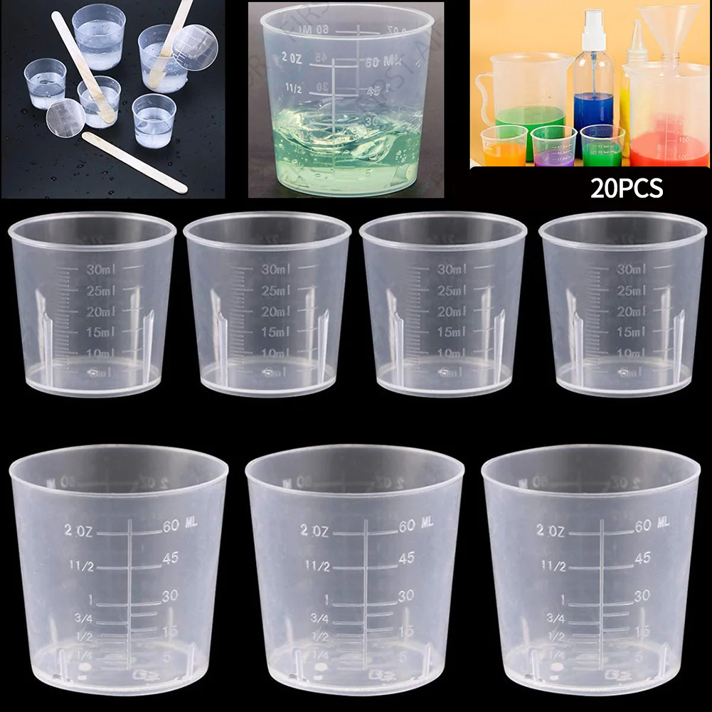 

20 Pcs 10/20/30ml Transparent Plastics Measure Cups Dual Scales Cup Liquid Container Mixing Cup Kitchen Baking Supplies
