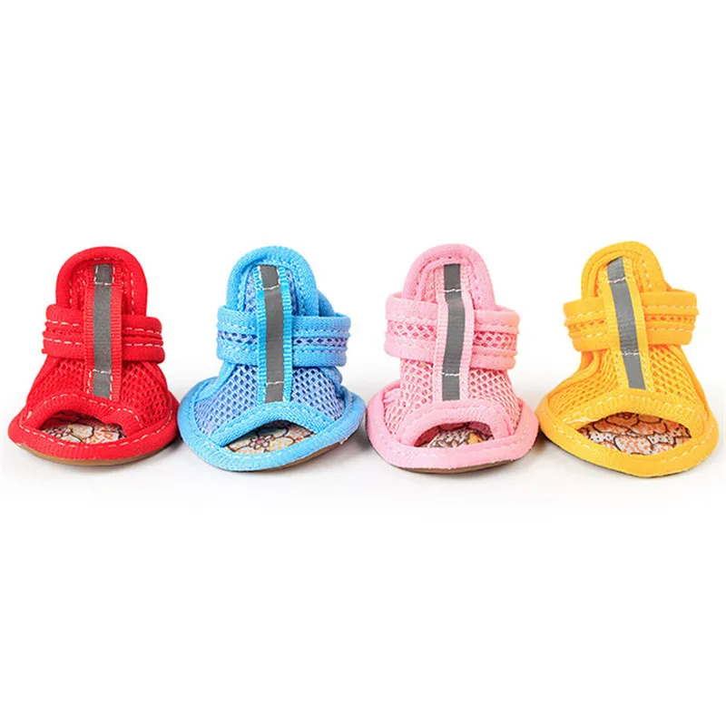 

4pcs/lot Hot Sale Casual Anti-Slip Small Dog Shoes Cute Pet Shoes Shoe Spring Summer Breathable Soft Mesh Sandals Candy Colors