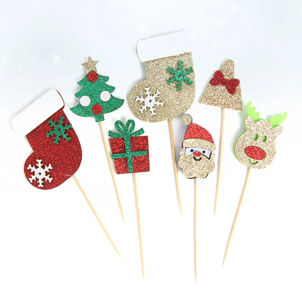 

35pcs Cake Decor Bell Socks Gift Box Creative Party Supplies Cake Decor Dessert Pick Cupcake Topper