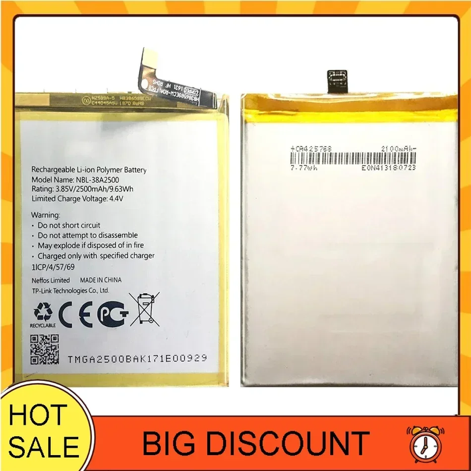 Перезаряжаемые аккумуляторы для мобильных телефонов NBL-38A2500 2500 мАч TP-link Neffos X1 Lite