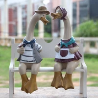 funny resin couple duck statue crafts desktop animal sculpture decor for home office living room garden courtyard yard ornaments