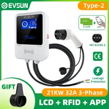 EVSUN EV Charger Type 2 IEC62196-2 APP Wifi Control 21KW 3 Phase Electric Vehicle Car Charging Station EVSE Wall Box with Cable 