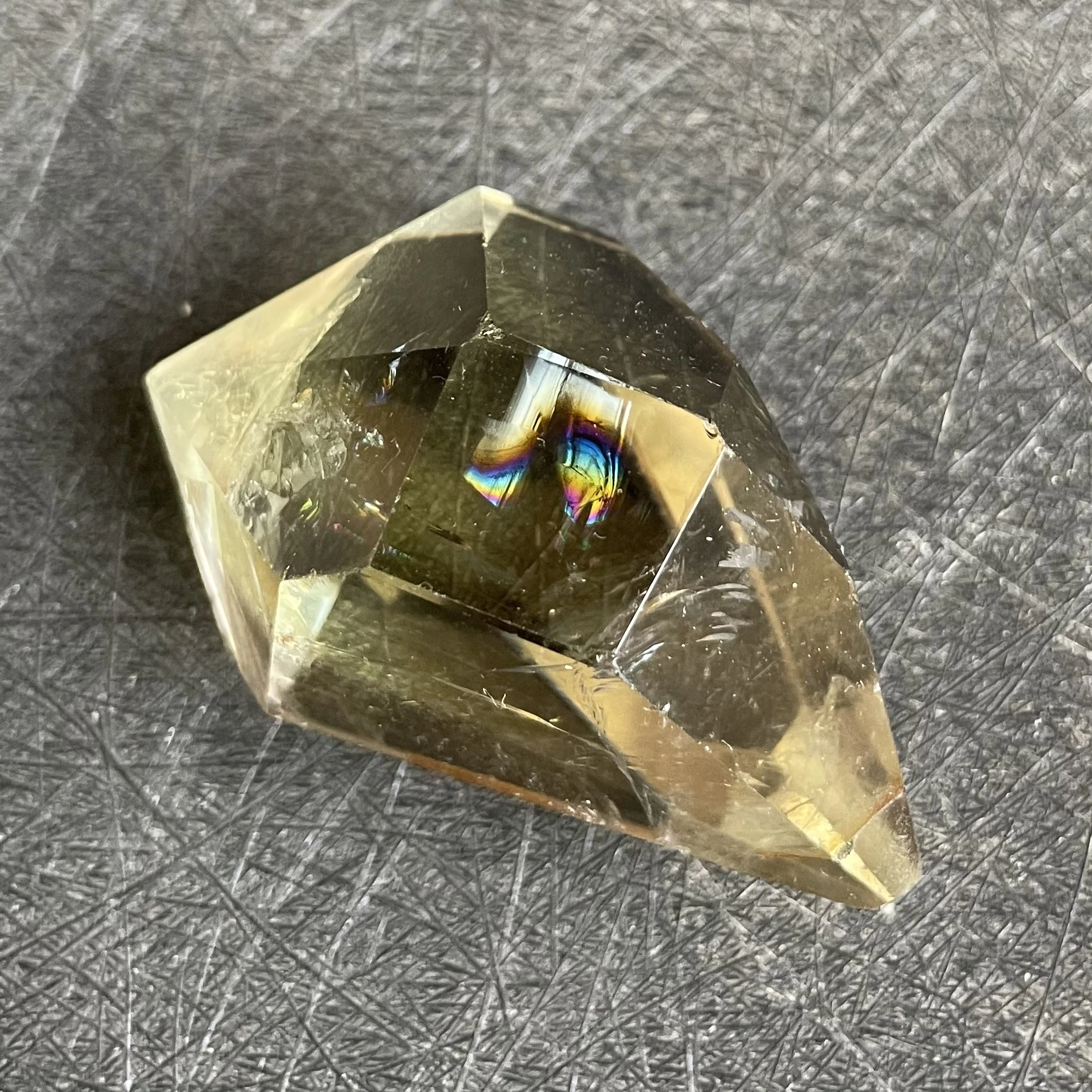 48 г натуральный камень Радужный цитрин кварцевая палочка ТОЧКА полированный Кристалл обелиск желтое креативное Украшение камень Рейки Исцеление