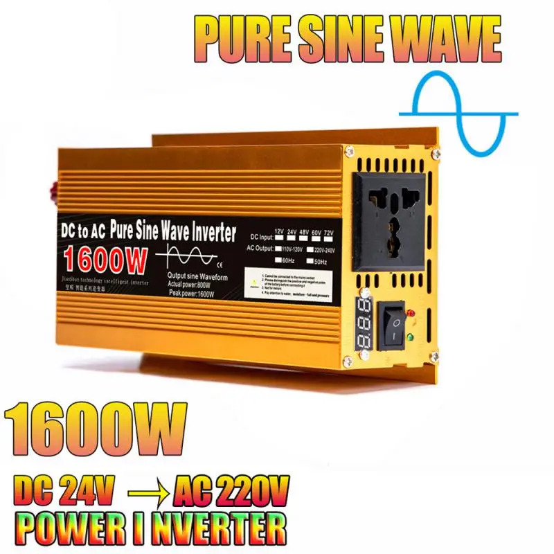 

1600W 2200W 3000W Car Inverter Pure Sine Wave Inverter DC 12V/24V to AC 220V Transformer Convert Socket Converter