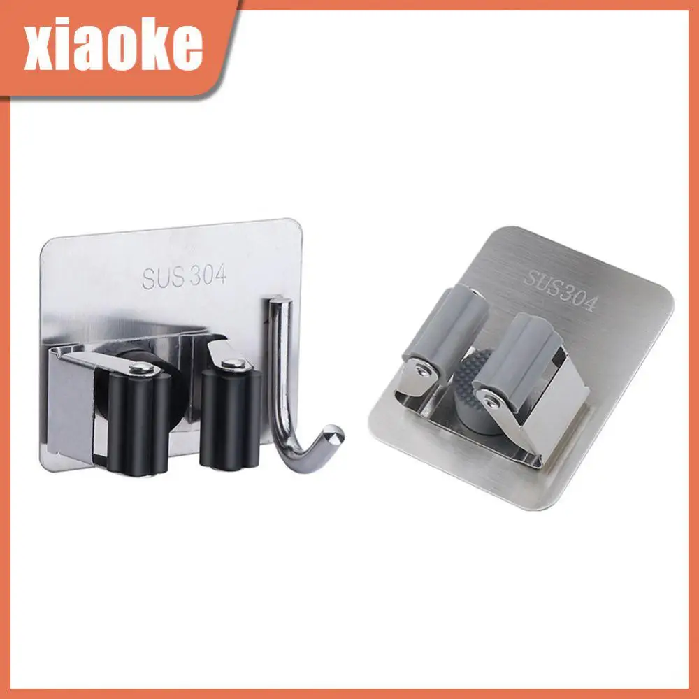 

Wall Mounted Mop Organizer Holder 304 Stainless Steel Multi-Purpose Broom Hanger Strong Hooks Shelves Bathroom Accessories