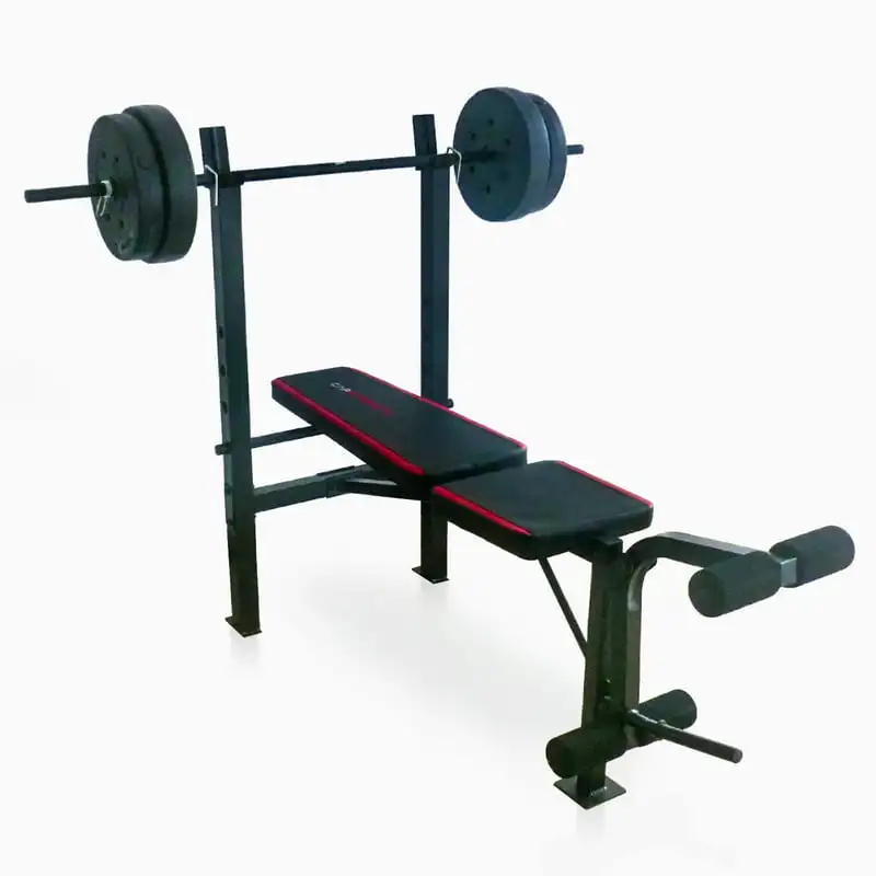

Adjustable Standard Combo Weight Bench with Rack and Leg Extension and 90 lb. Vinyl Weight Set