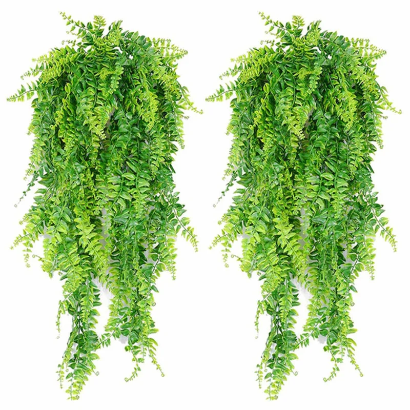 

2Pcs Persian Fern Leaves Vines Room Decor Hanging Artificial Plant Plastic Leaf Grass Wedding Party Wall Balcony Decoration