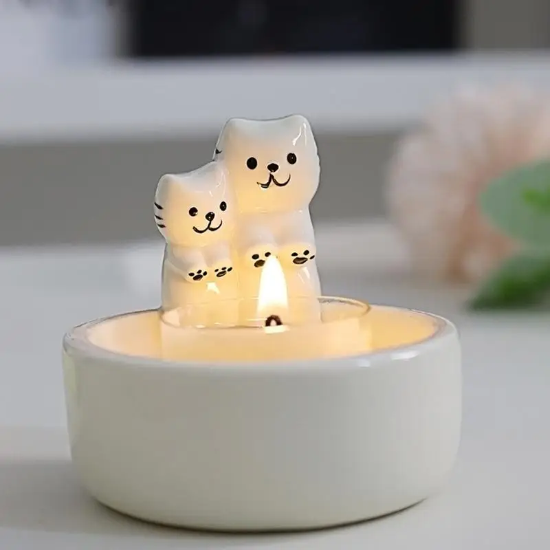 Керамический подсвечник с изображением кошки милый из смолы для ароматерапии