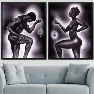 Abstract Black Woman And Man Portrait Poster Prints For Living Room African Couples Canvas Painting Wall Art Modern Home Decor