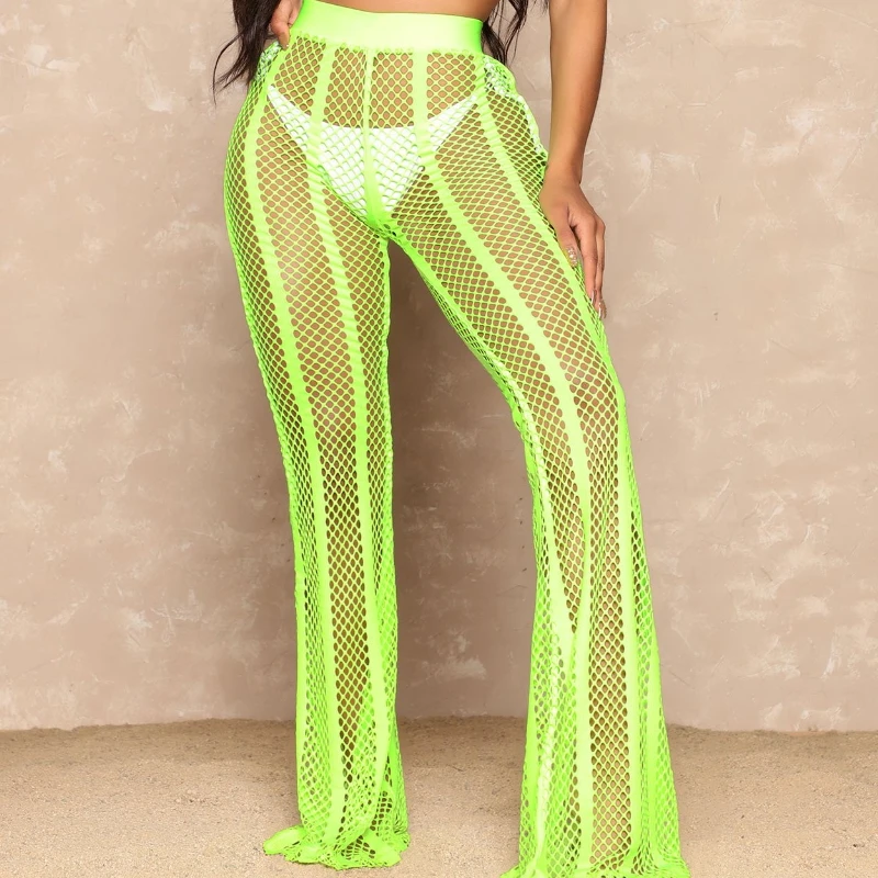 Hirigin женские сексуальные прозрачные пляжные брюки ажурная сетчатая накидка