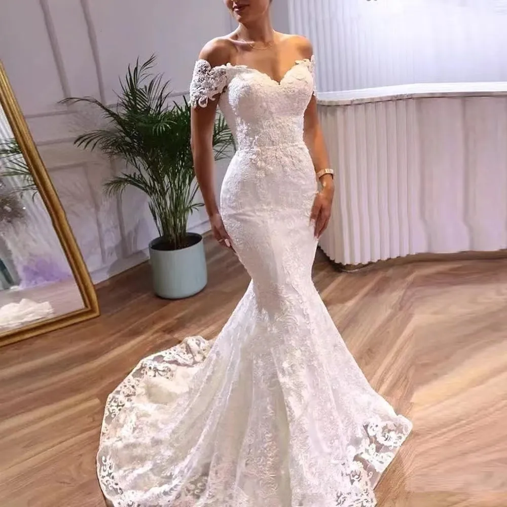 Off-Shoulder Mermaid Wedding Dresses Vestidos De Novia Sweetheart Appliques Tulle Formal Bridal Gowns Suknia Slubna