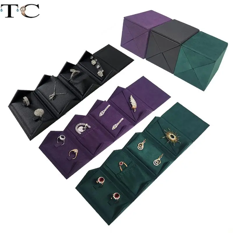 

Travel Portable Ring Necklace Brooch Collection Box Genuin Leather Jewelry Storage Case Travel Roll Box