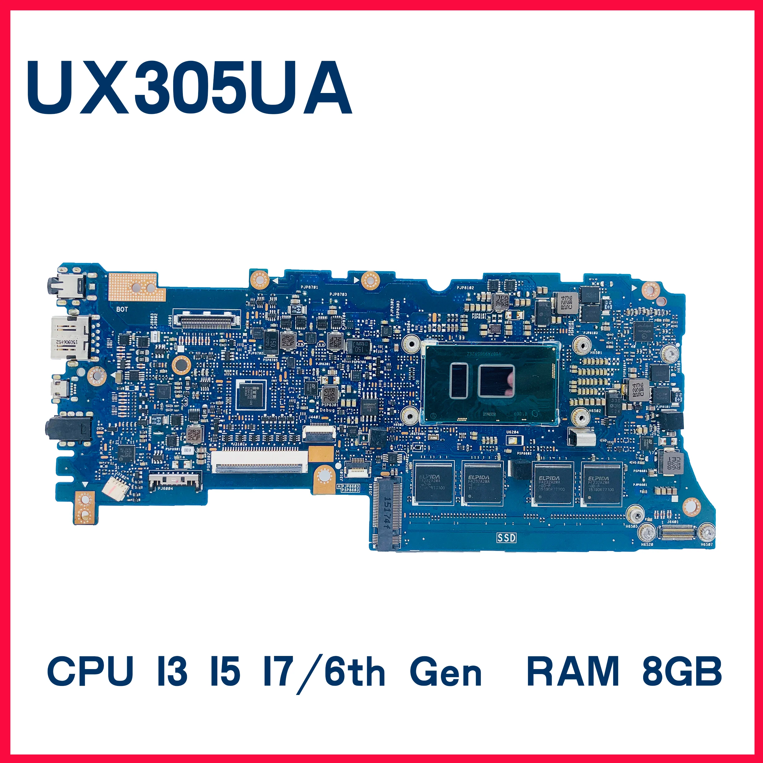 

Dinzi UX305UA Laptop Motherboard For ASUS Zenbook U305U UX305 UX305U U305 Notebook Mainboard With I7-6500U I5-6200U CPU 8G RAM