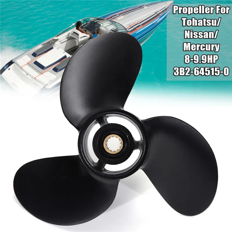 Outboard Propeller 8.5 x 7.5 For Tohatsu/Nissan/Mercury 8-9.8HP R-Rotation Aluminum Alloy 3 Blades 12 Spline Tooth 3B2-64515-0