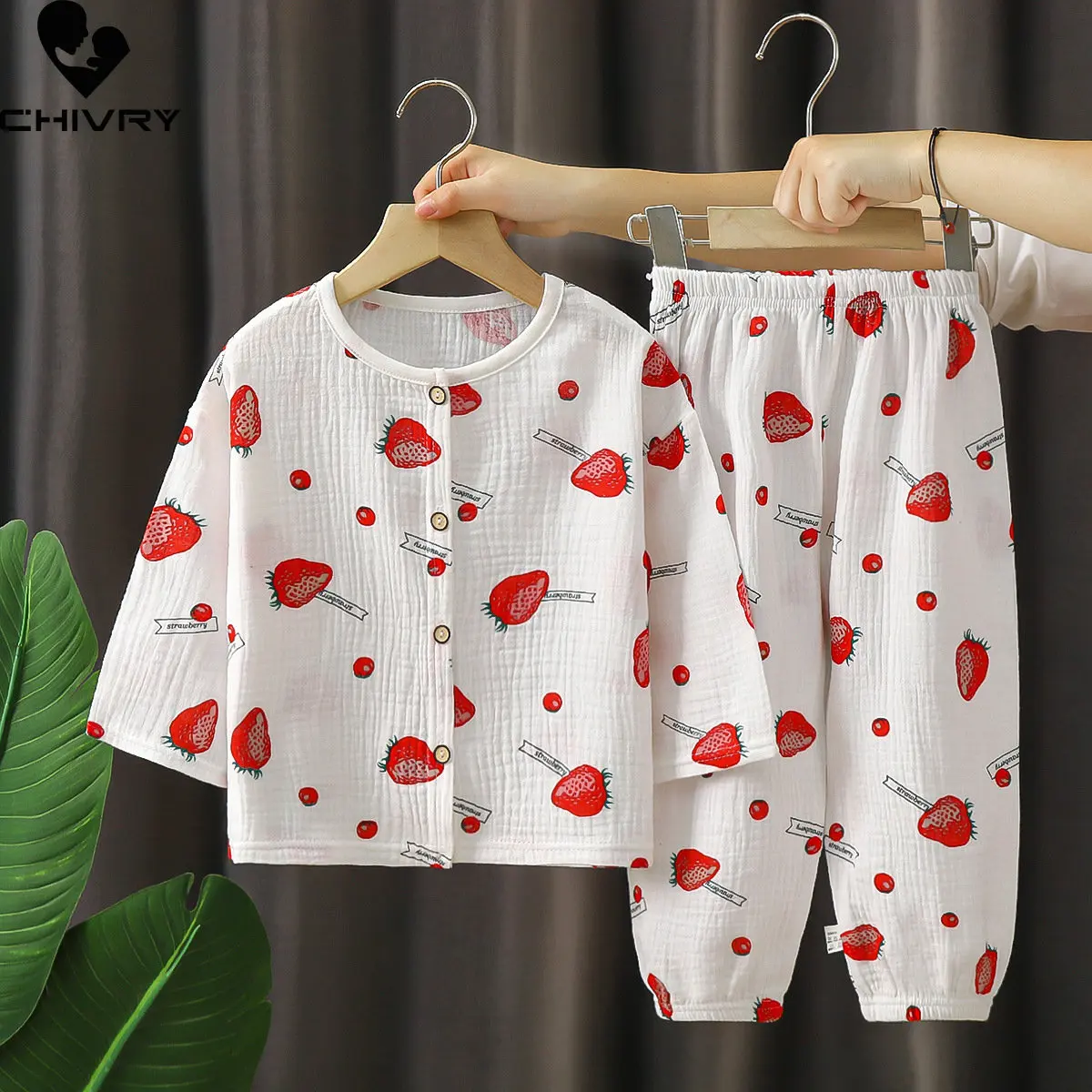 

Kids Boys Girls Thin Pajamas Summer Cotton Yarn Cartoon Dinosaur T Shirt Tops with Pants Baby Sleepwear Homewear Clothes Sets