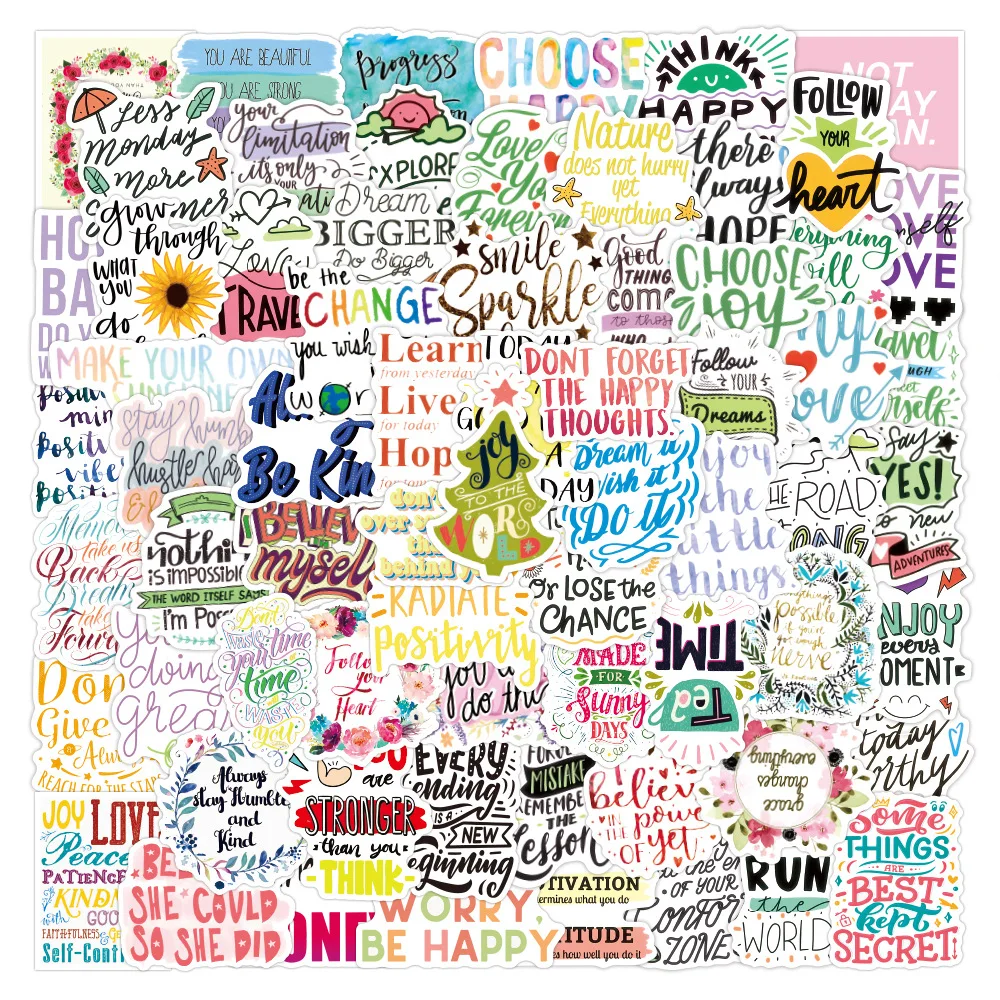 

100 Pieces/Pack Inspirational Text Cartoon Graffiti Stickers For Laptop Trolley Case Mobile Phone Helmet Decoration
