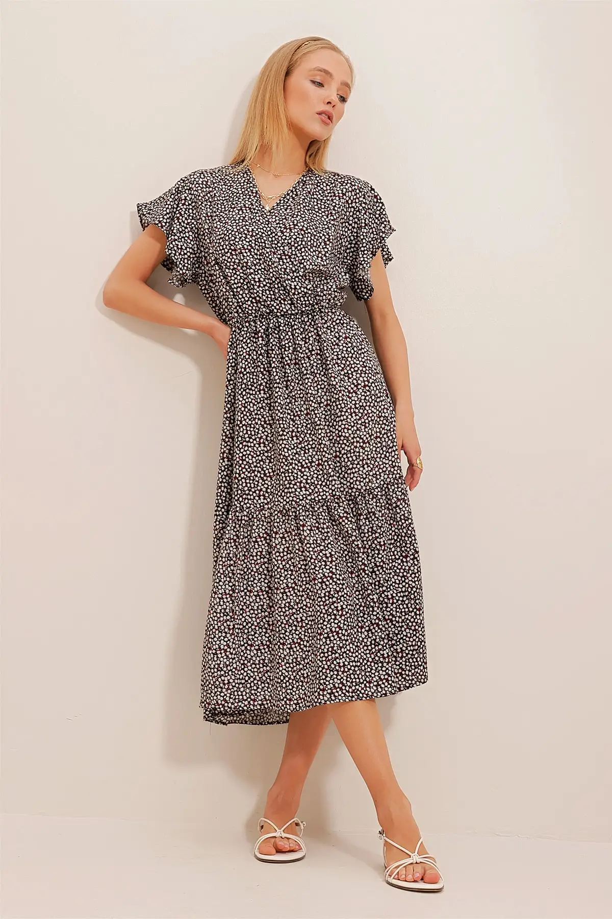 

Женское двухбортное платье из вискозы, черное или красное платье из 100% хлопка, с цветочным принтом