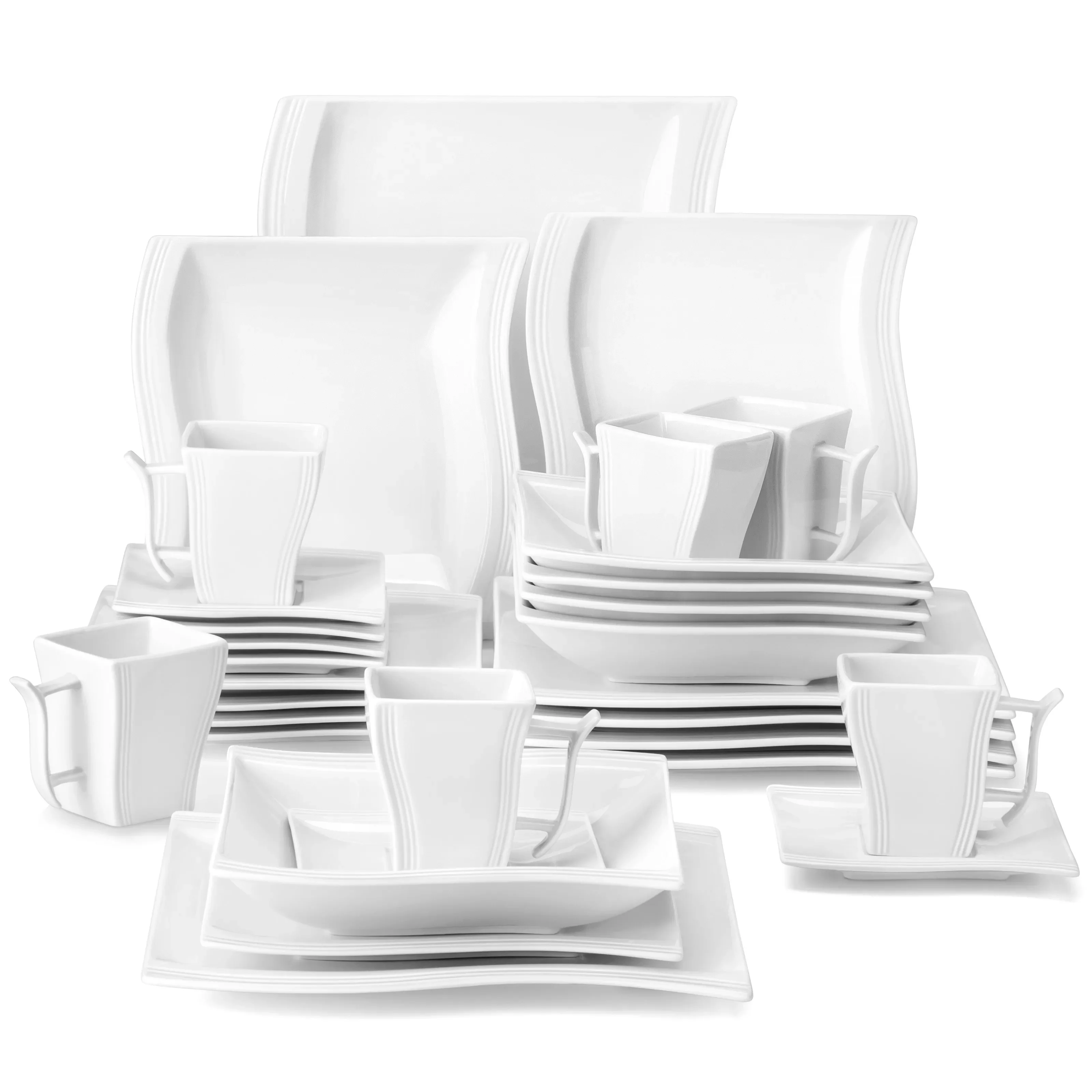 

30-Piece White Porcelain Tableware Dinner Set with 6*Cups,Saucers,Dessert Soup Dinner Plates Set Service 6 Person