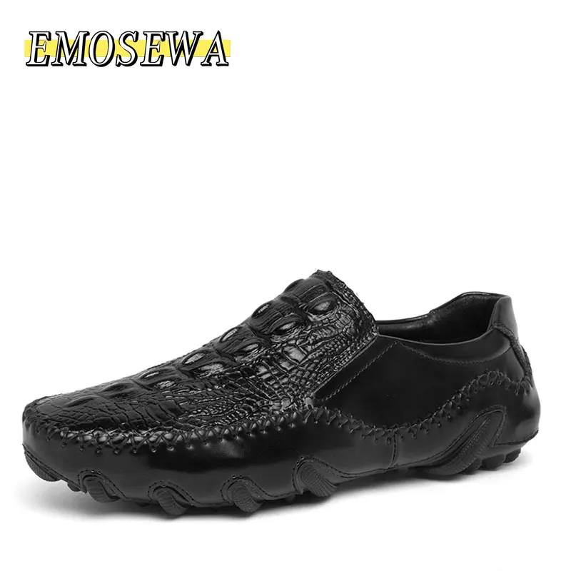 

New Luxury Driving Shoes Mens Shoes Genuine Leather Shoes Loafer Cow Leather Crocodile Pattern Hasp Casual Shoes Zapatos Hombre