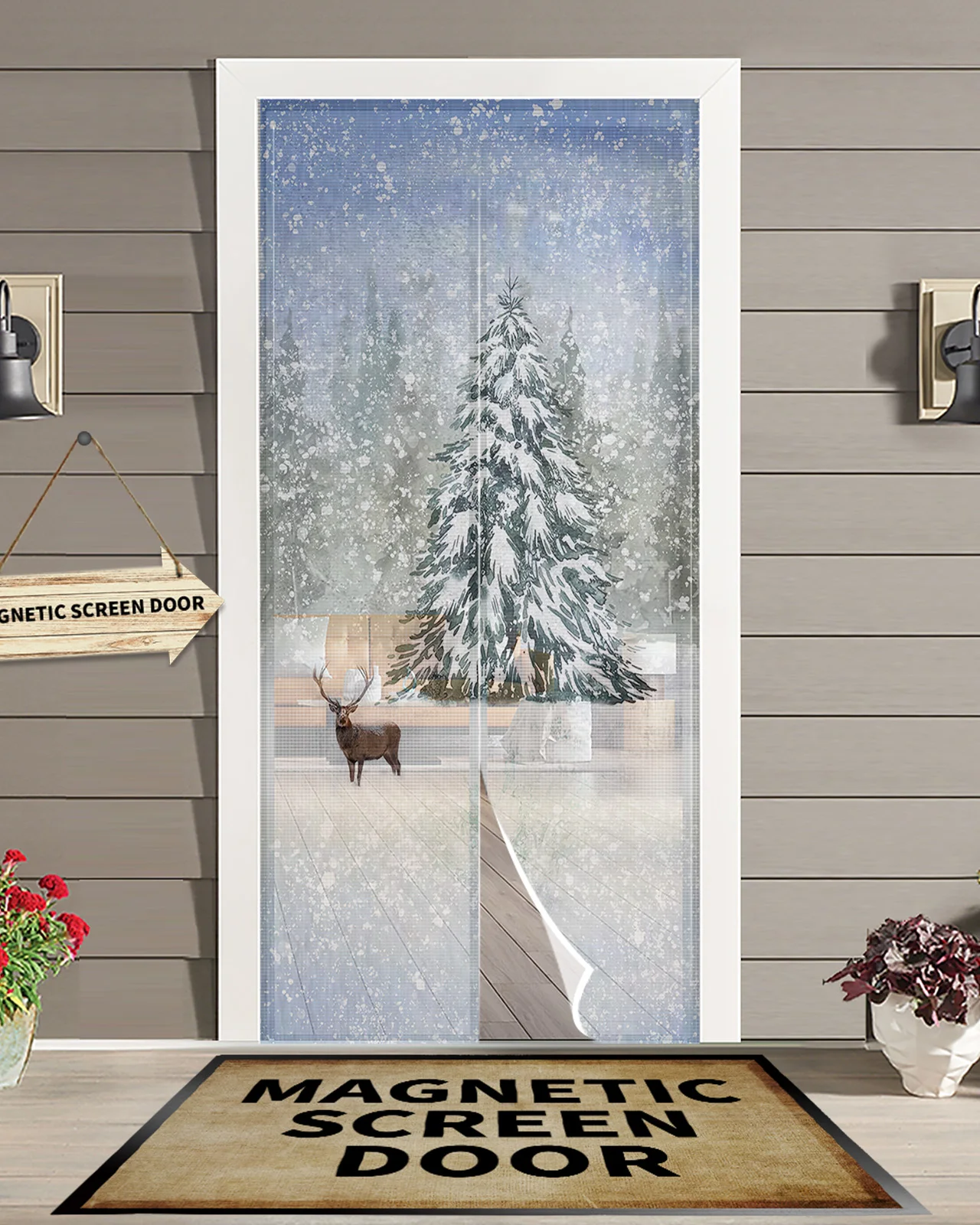 

Christmas Deer Snowflakes Magnetic Door Curtain Living Room Bedroom Home Anti-mosquito Screen Door Curtain