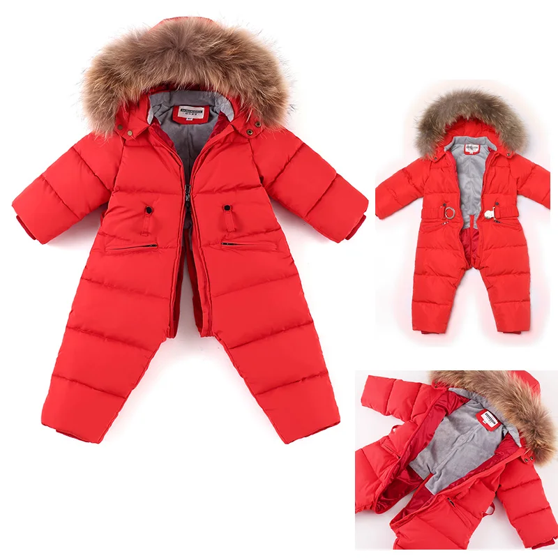 -30 Degrees winter baby warm down jacket Kids fashion long down jacket Boys outdoor thick ski clothing Girls' one-piece snowsuit enlarge