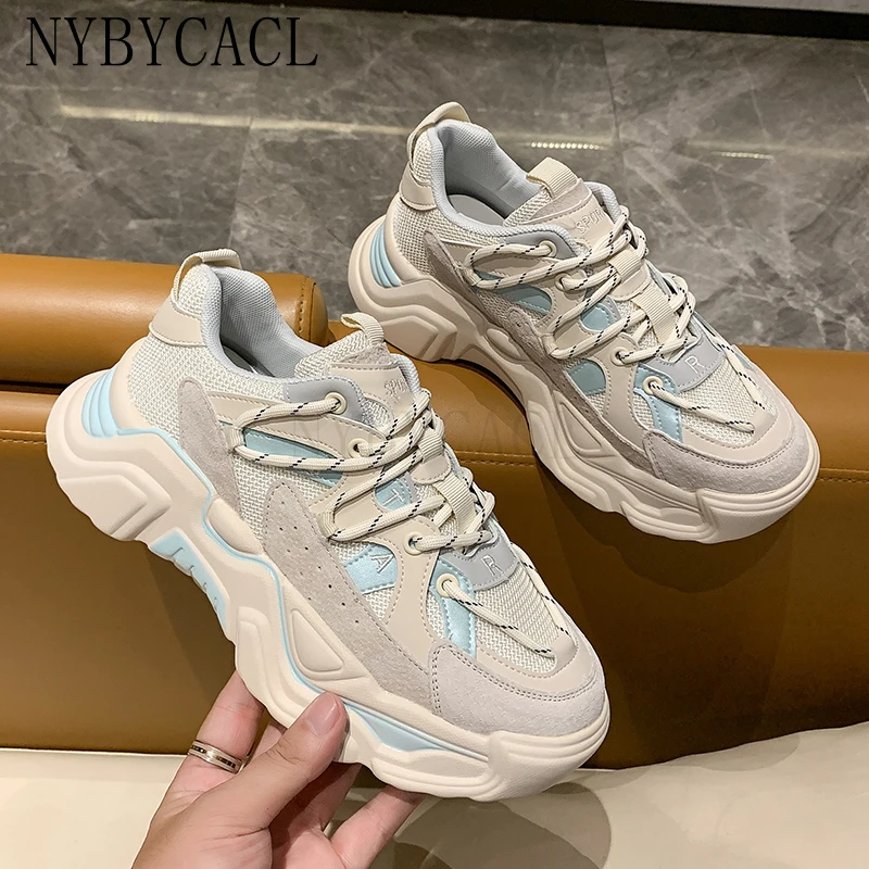 

Spring and Fall Women Shoes Chunky Sneakers for Female Couple Shoes Size 35-44 Vulcanize Shoes Casual Beige Platform Sneakers