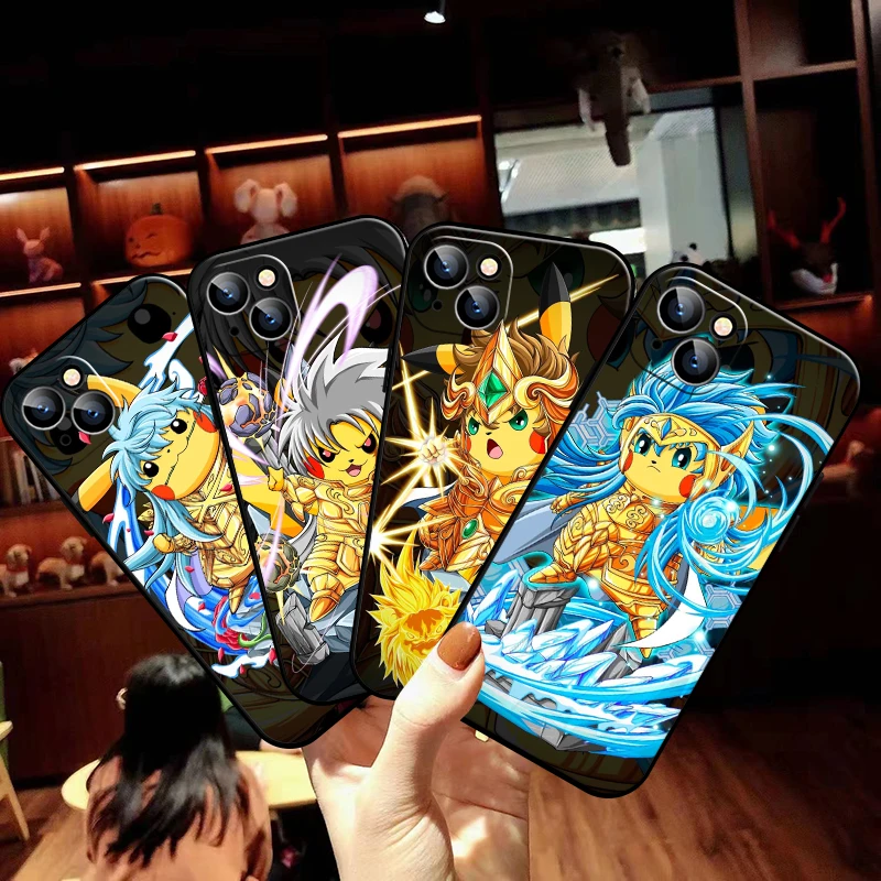 

Pokémon Pikachu Saint Seiya Phone Case For Funda iPhone 11 12 13 Pro Max Mini X XR XS Max SE 2020 6 6s 7 8 Plus Coque Back