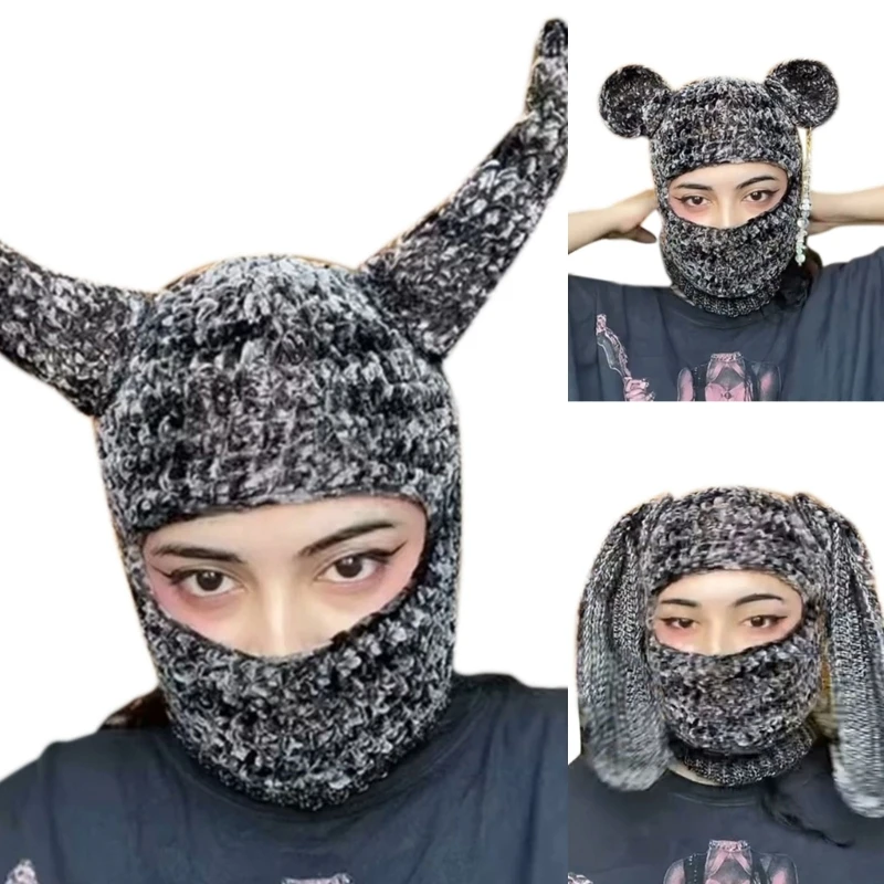 

Knitted Cute Horn Bunny Costume Funny Party Hats with Warm Earflap Caps Easter Decorations Winter Warm Hat
