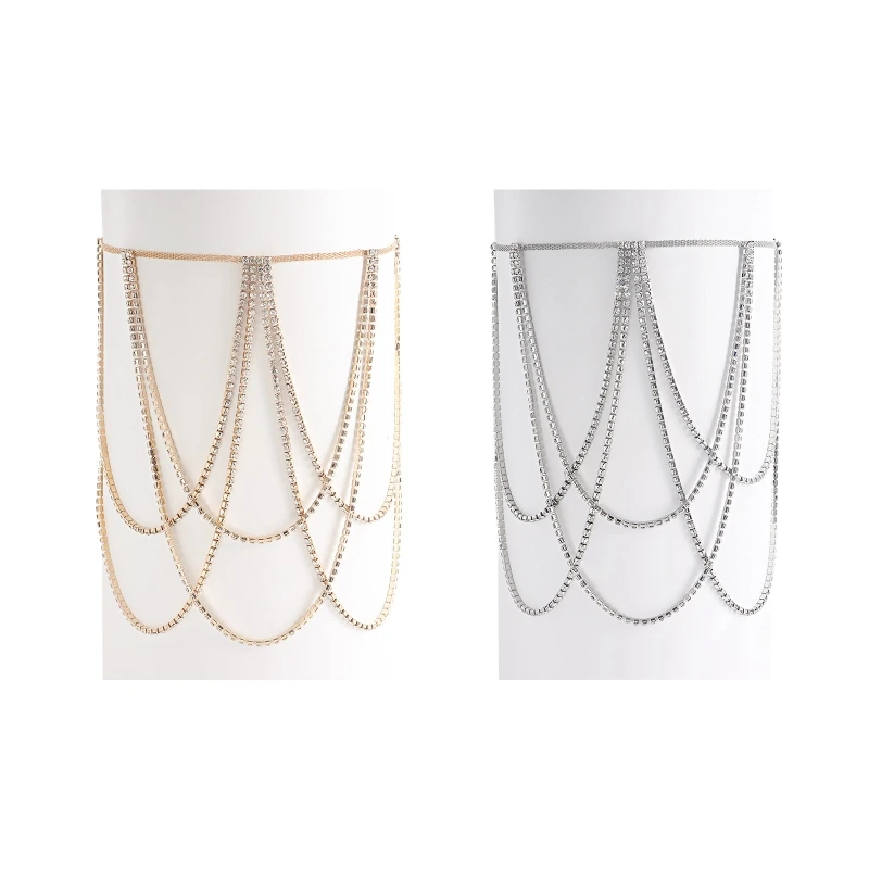 

28TF Gothic Leg Chain Belt Rhinestone Multi Layer Thigh Chain Party Decor for Girl