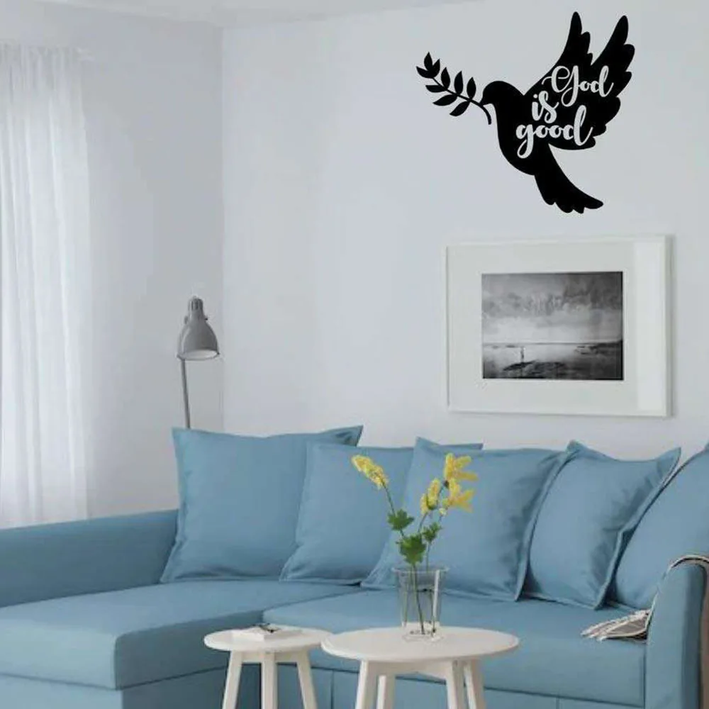

Dove of Peace Metal Wall Decor CutOut Black Sign Pigeon Silhouette GOD IS GOOD Word Plaque Room Dining Study House Decoration
