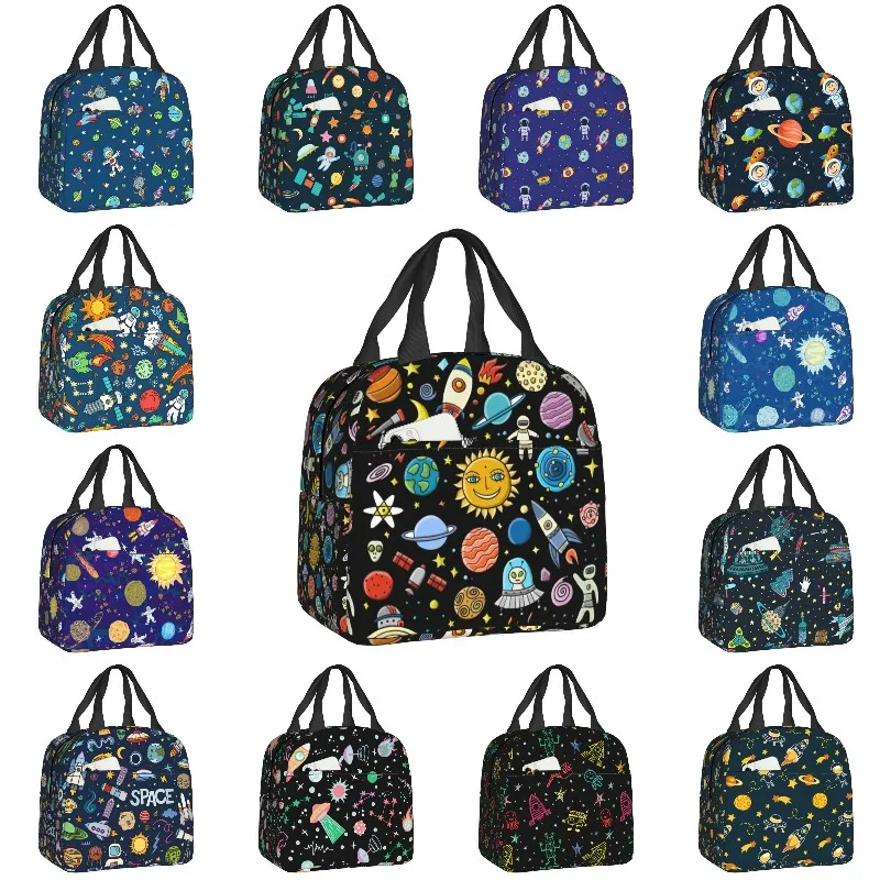 

Space Rocket Planet Insulated Lunch Bag for School Picnic Astronaut Spaceship Leakproof Cooler Thermal Lunch Box Women Children
