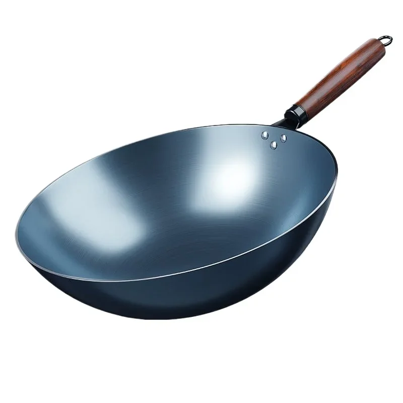 Железная сковорода вок 32 см для жарки и без химического покрытия с плоским дном