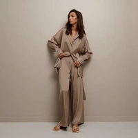 spring autumn womens long sleeve pajamas set sexy pajamas simulated silk simple french home clothes trousers loose leisure new