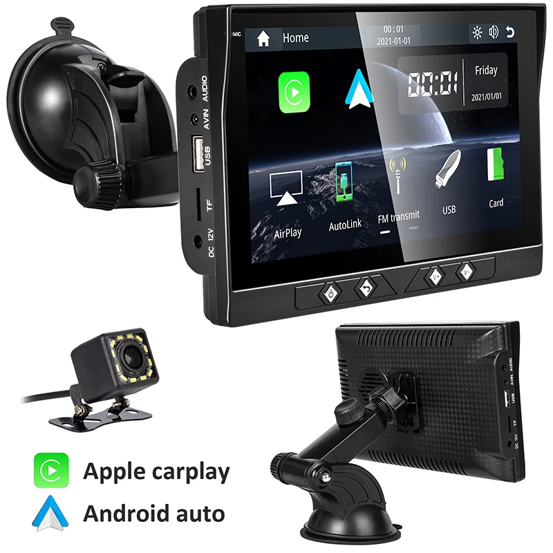 

Автомобильный портативный монитор Carplay, 7-дюймовый IPS экран, дисплей, навигация, камера заднего вида, входное зеркальное соединение для всех автомобилей