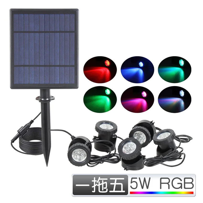 

Solar Pond Lights, 5 Headlamp RGB LED Spotlights Color Changing Submersible Fountain Lights, Underwater Solar Fish Tank Light