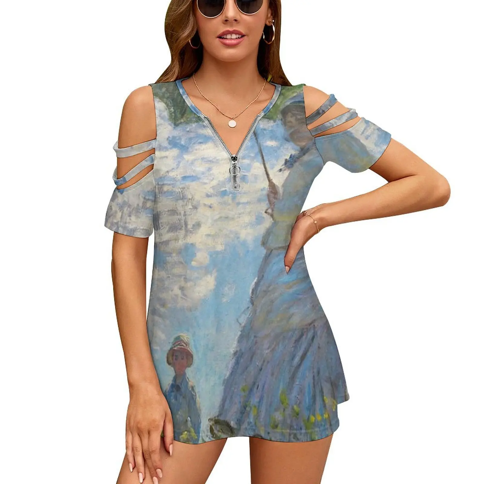 

. Клод, художник, картина маслом, холст, женские сексуальные винтажные футболки с принтом на молнии, топы, футболка с полным принтом