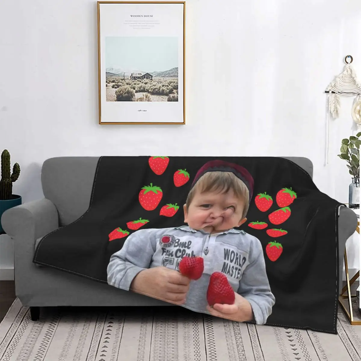 

Hasbulla Strawberry Blankets Velvet Winter Mini Khabib Blogger Fan Gift Warm Throw Blankets for Home Car Plush Thin Quilt