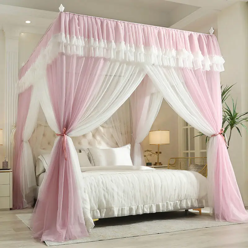 Palace bed Mosquito Net Bed Canopy four door Bed Valance for bedroom wedding decoration outdoor tent bed Curtains + Iron frame