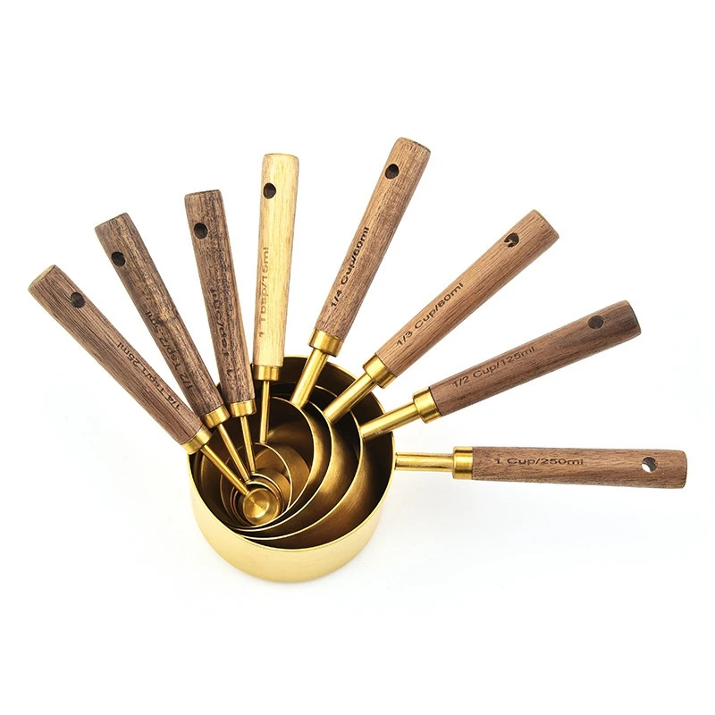 

8 Pcs Measuring Spoon Set Kitchen Accessories Wooden Handle Measuring Cups Spoons Baking Tools Coffee Bartending Scale