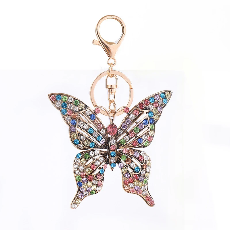 

New Fashion Crystal Butterfly Keychain Glittering Glitter Rhinestone Alloy Key Chain For Women Girl Car Bag Accessories Key Ring