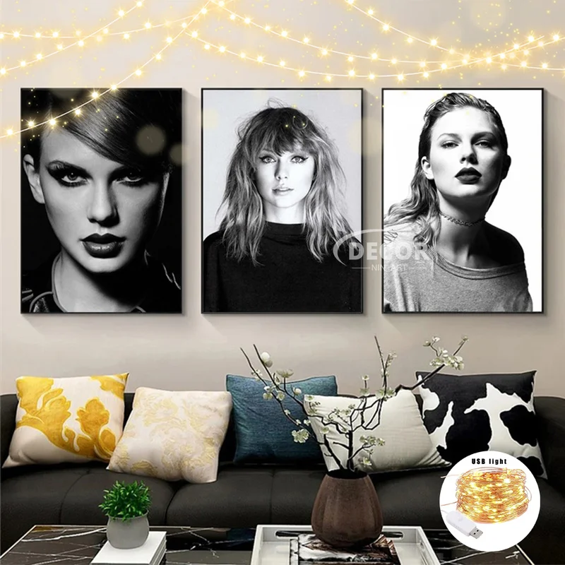 

Alison Swift Black with Lights Canvas Painting and White Wall Art Poster Modern for Living Room Beauty Home Room Decoration