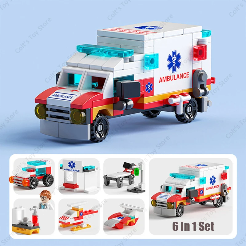 

City Series Medical Ambulance 6 In1 MOC Building Blocks Kit Bricks Rescue Vehicles Doctor Car Classic DIY Model Kid For Toy Gift