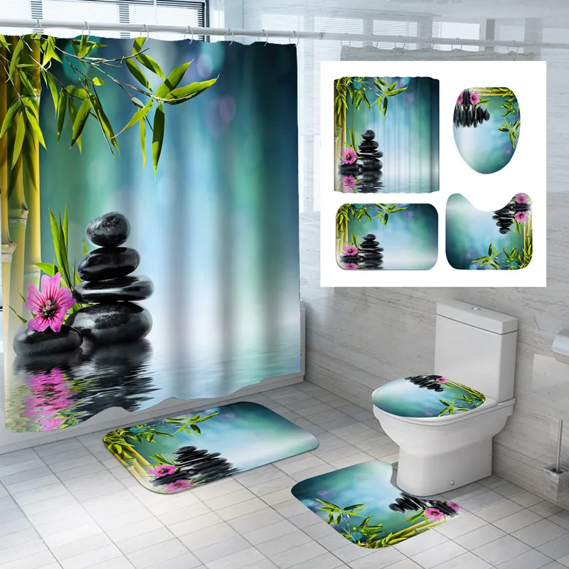 

Занавеска для ванной из многослойного камня s Phalaenopsis, набор ковриков для ванной, водонепроницаемые занавески для душа с цветами, противоско...