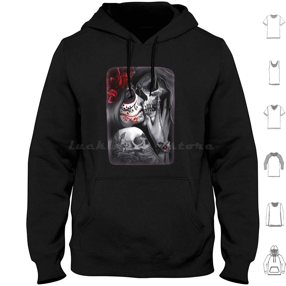 

Always And Forever Graphic Art Hoodies Long Sleeve Sugar Skull Dia De Los Muertos Day Of The Dead Skull Flowers Death