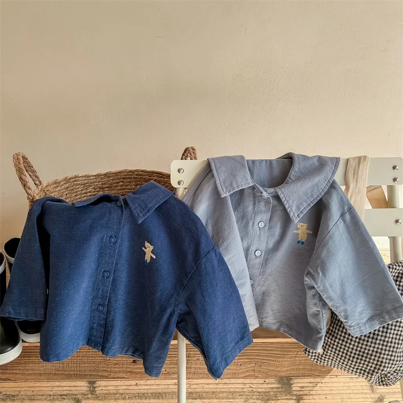 

Детская хлопковая рубашка с отложным воротником, на возраст 1-7 лет