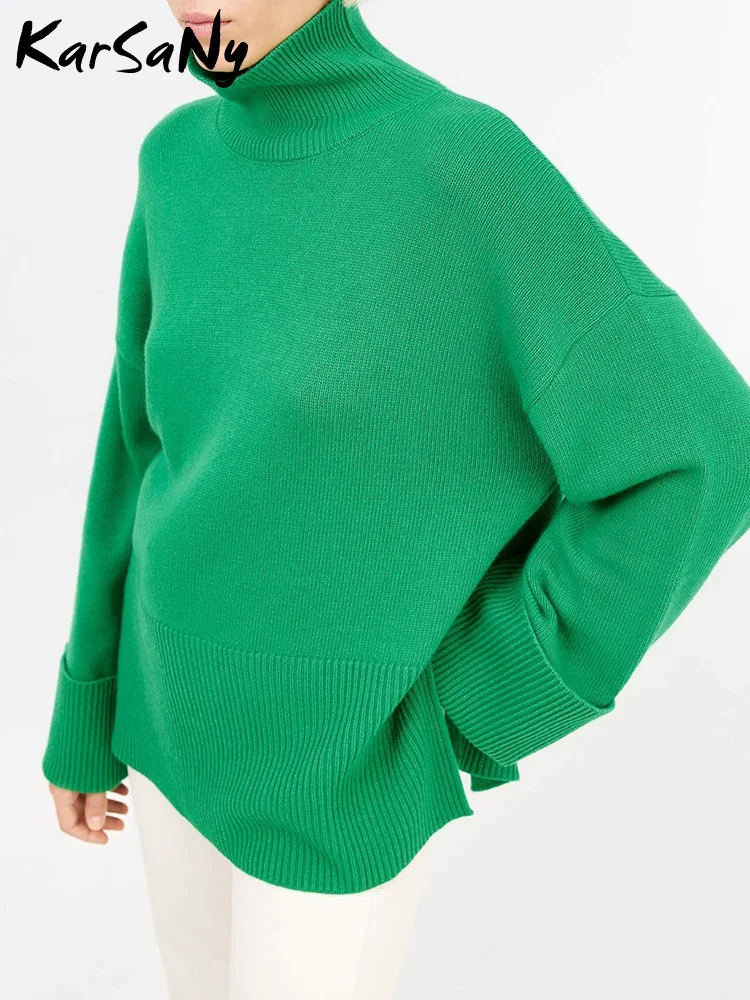 Autumn Winter Turtleneck Sweater Women Oversized Knitted Pullover 2022 Warm Green Loose Thick Women's Sweaters Orange Tops images - 6