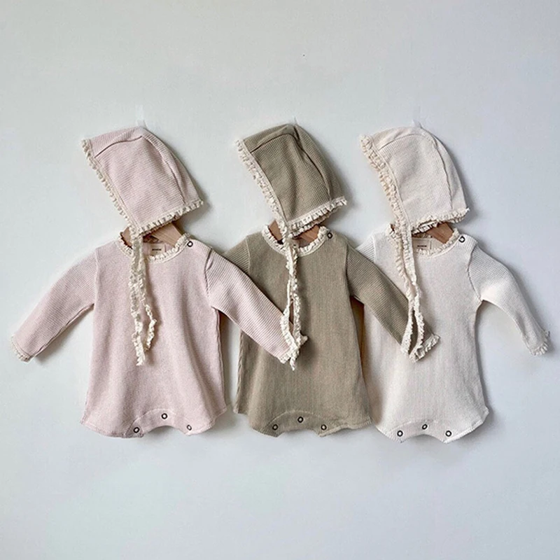 Korean Style Toddler Baby Girl Romper+Hat Cotton Long Sleeve Jumpsuit One piece Outfit Spring Autumn Baby Girls Clothes