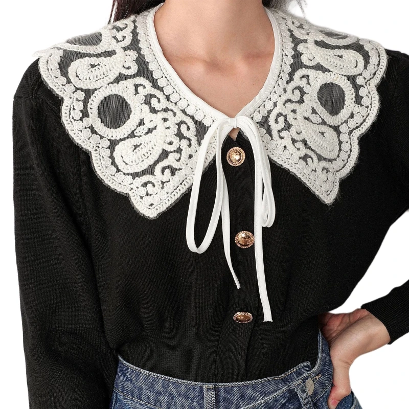 

Women Embroidery Paisley Floral False Collar Scalloped Cape Clothes Accessories