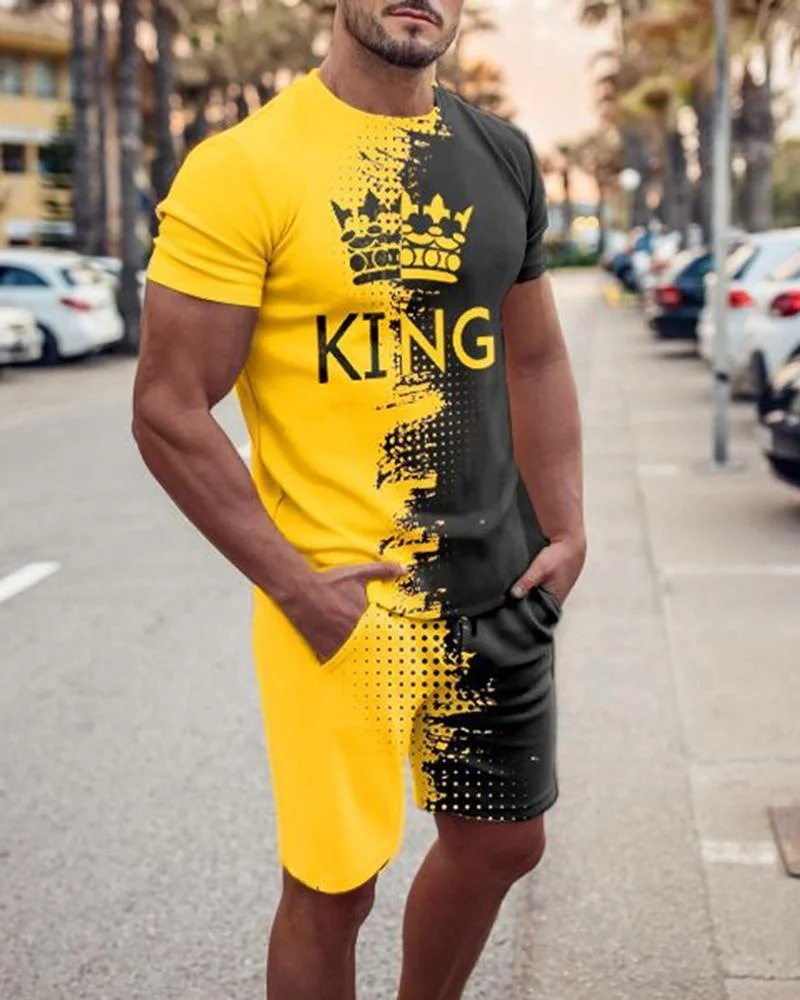 Men's Street T-Shirt Suit Oversized Sportswear 3D Lion King Print Simple Fashion Top Shorts Sportswear Two-piece Set