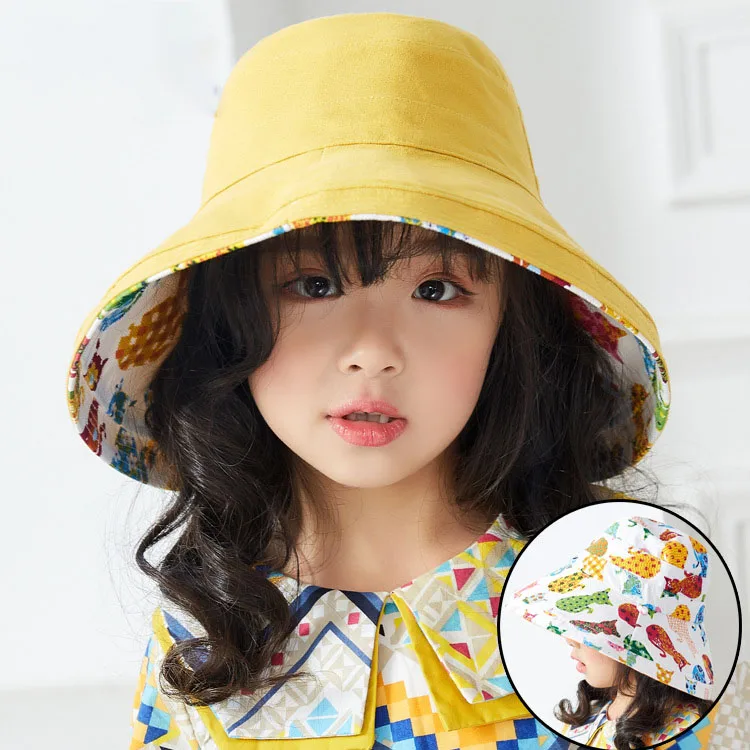 Children's Hat Sun Visor Cute double-sided fisherman's Hat Boys And Girls Fashion Basin Cap Sun Hat Free Shipping Girl Caps
